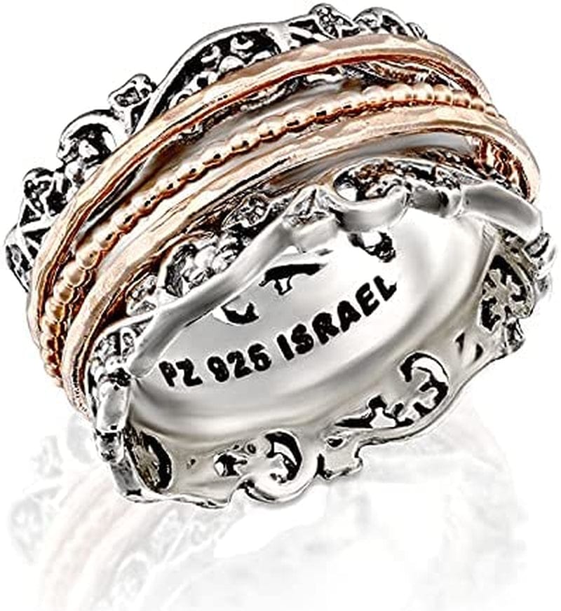 Anxiety Ring for Women, 925 Sterling Silver Spinner Ring for Woman by Paz Creations, Fidget Rings Hand Crafted, Vintage Rings for Women with 2 Years Warranty, Made in Israel Rose Gold / 7