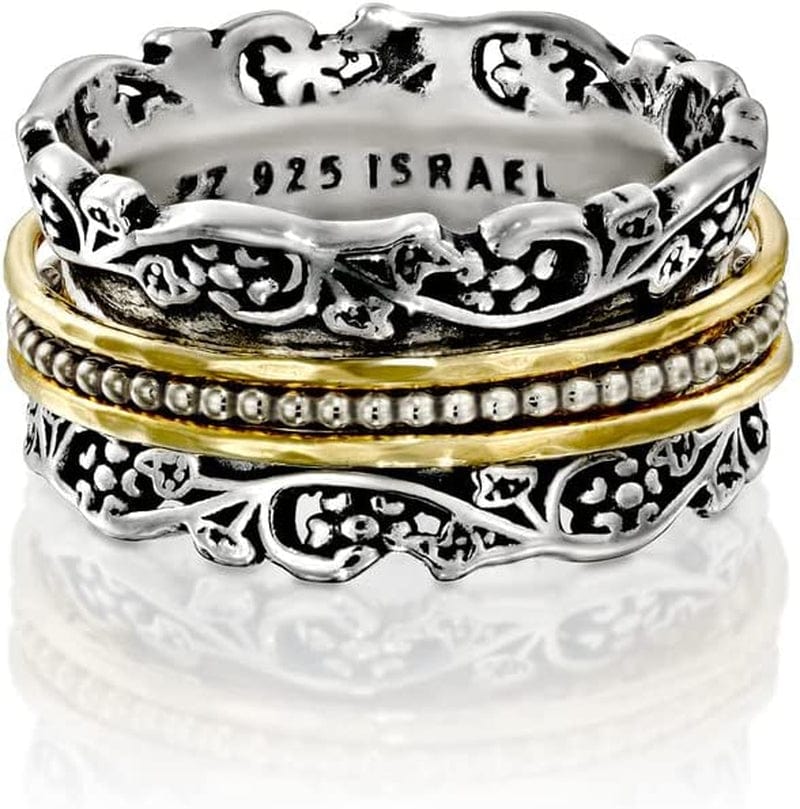 Anxiety Ring for Women, 925 Sterling Silver Spinner Ring for Woman by Paz Creations, Fidget Rings Hand Crafted, Vintage Rings for Women with 2 Years Warranty, Made in Israel Yellow Gold - limited edition / 9