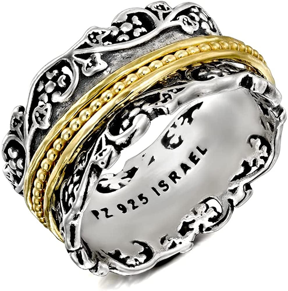 Anxiety Ring for Women, 925 Sterling Silver Spinner Ring for Woman by Paz Creations, Fidget Rings Hand Crafted, Vintage Rings for Women with 2 Years Warranty, Made in Israel Yellow Gold / 8