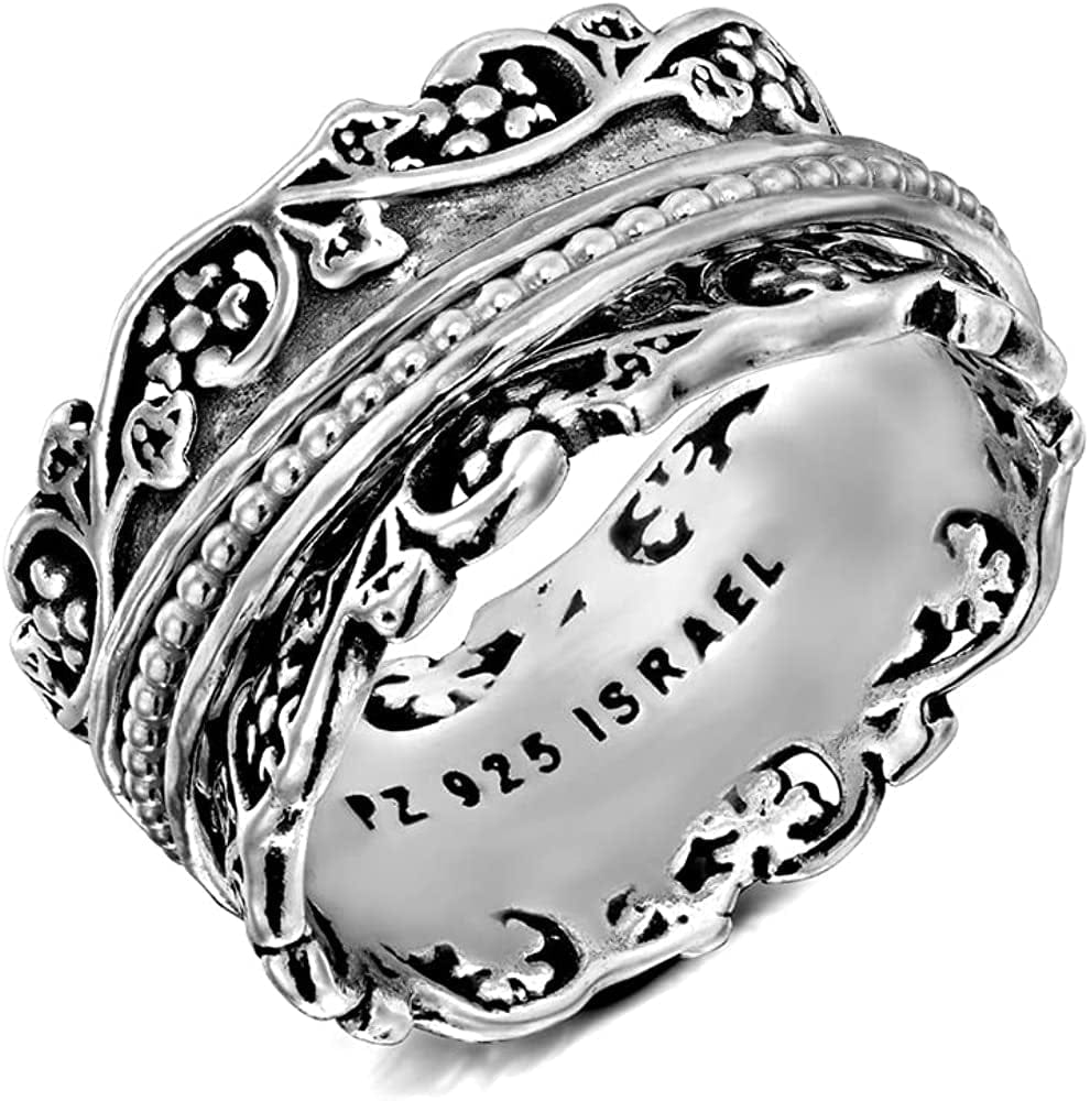 Anxiety Ring for Women, 925 Sterling Silver Spinner Ring for Woman by Paz Creations, Fidget Rings Hand Crafted, Vintage Rings for Women with 2 Years Warranty, Made in Israel Sterling Silver / 9