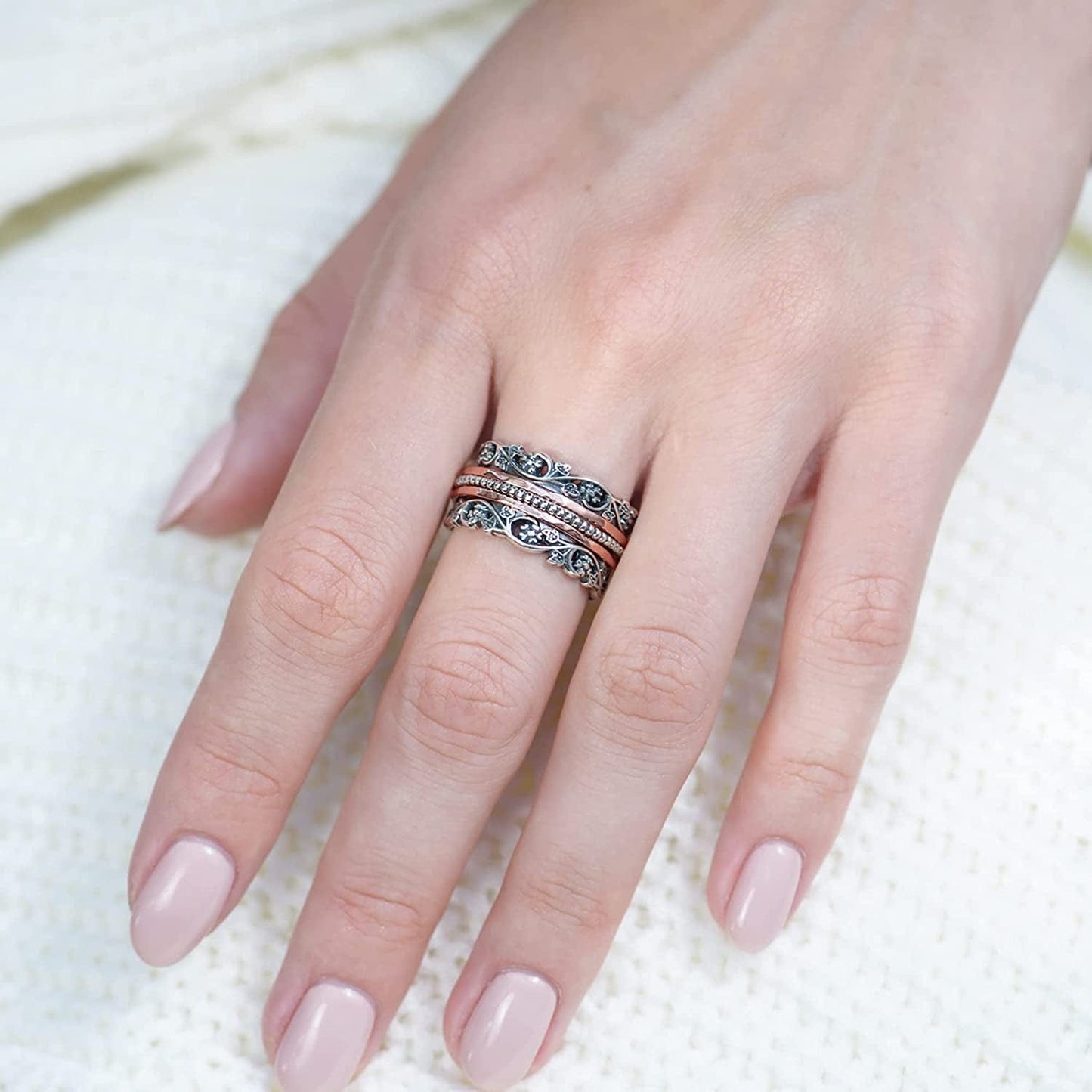 Anxiety Ring for Women, 925 Sterling Silver Spinner Ring for Woman by Paz Creations, Fidget Rings Hand Crafted, Vintage Rings for Women with 2 Years Warranty, Made in Israel