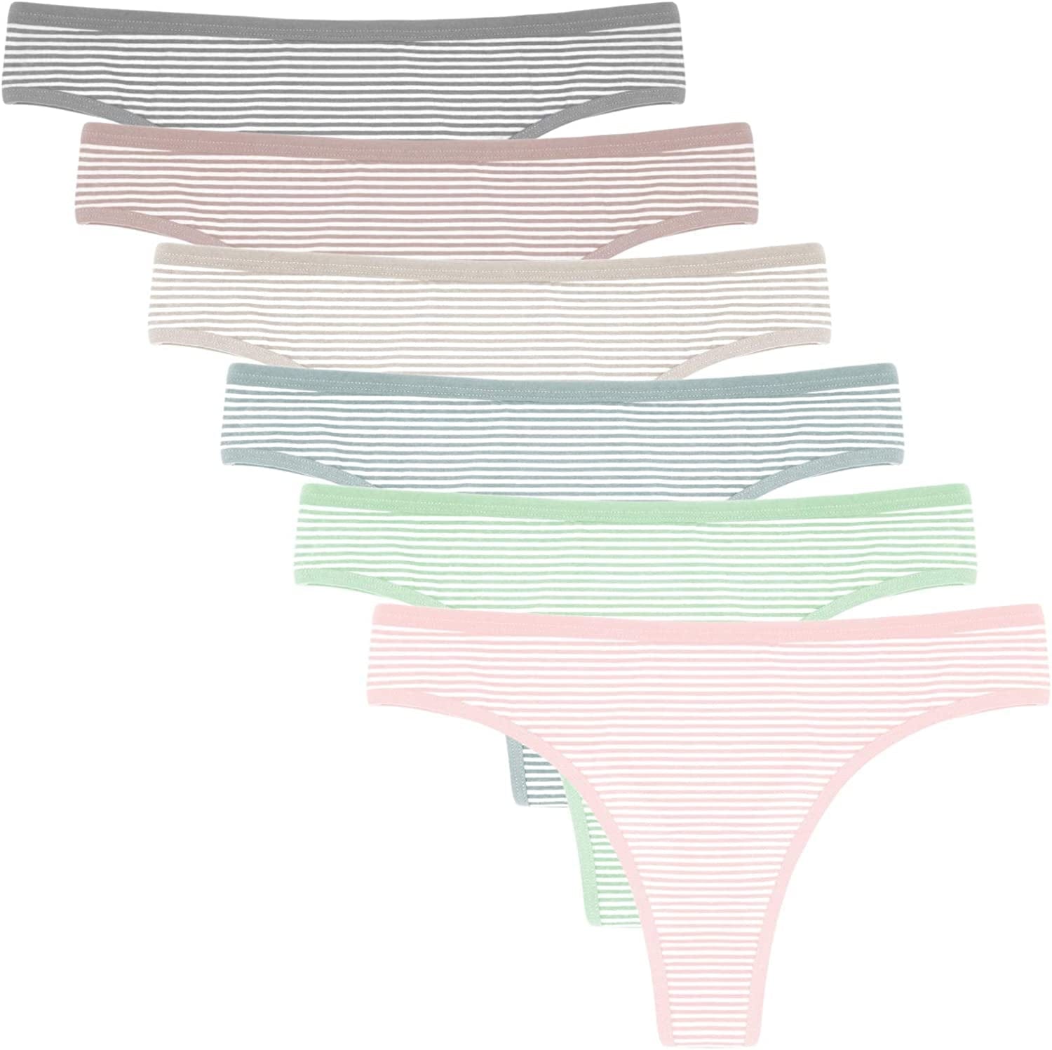 ANZERMIX Women'S Breathable Cotton Thong Panties Pack of 6 6-pack Vintage Stripe / Large