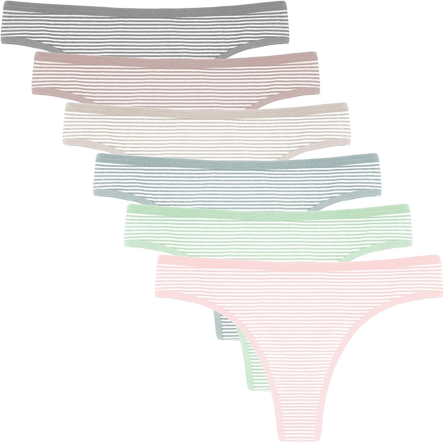 ANZERMIX Women'S Breathable Cotton Thong Panties Pack of 6 6-pack Vintage Stripe / Small