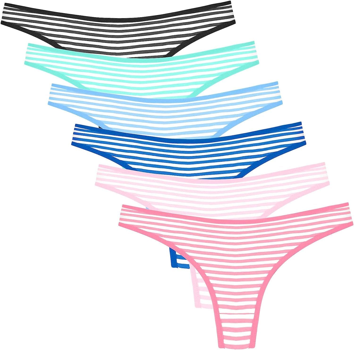 ANZERMIX Women'S Breathable Cotton Thong Panties Pack of 6 Stripe a / Large