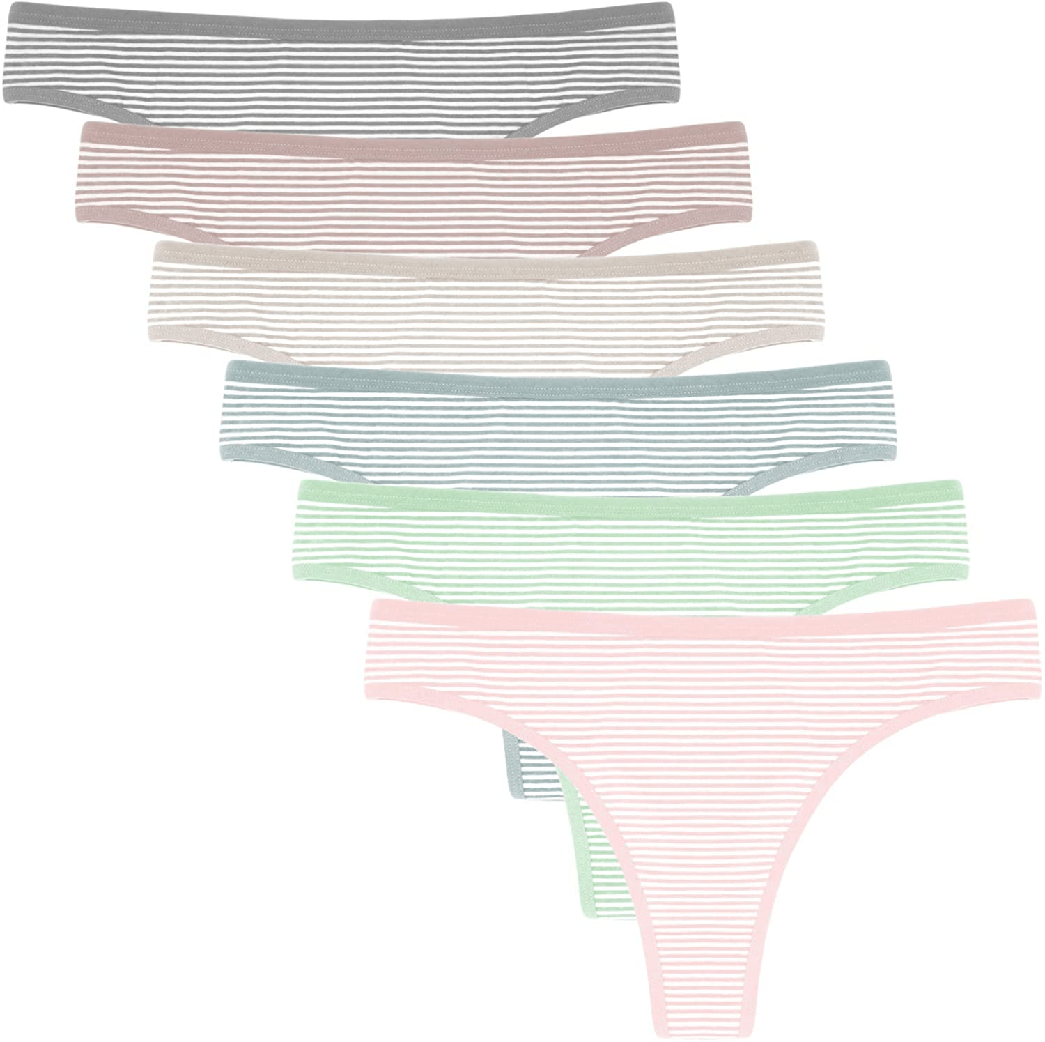 ANZERMIX Women'S Breathable Cotton Thong Panties Pack of 6 Apparel & Accessories > Clothing > Underwear & Socks > Underwear ANZERMIX 6-pack Vintage Stripe Medium