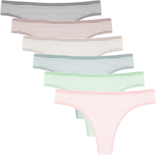 ANZERMIX Women'S Breathable Cotton Thong Panties Pack of 6 Apparel & Accessories > Clothing > Underwear & Socks > Underwear ANZERMIX 6-pack Vintage Stripe Medium