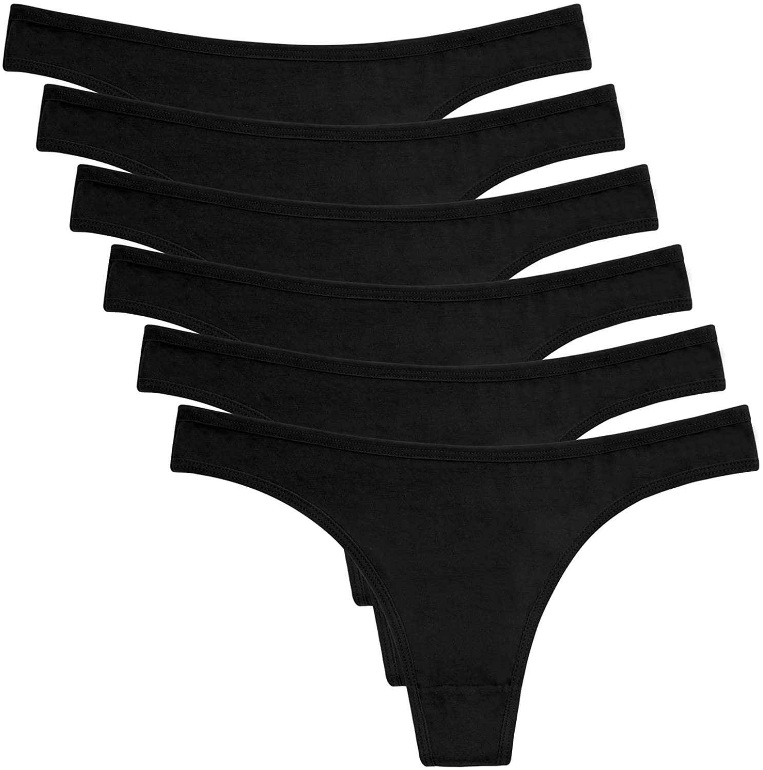 ANZERMIX Women'S Breathable Cotton Thong Panties Pack of 6 Apparel & Accessories > Clothing > Underwear & Socks > Underwear ANZERMIX Black-6pk X-Large