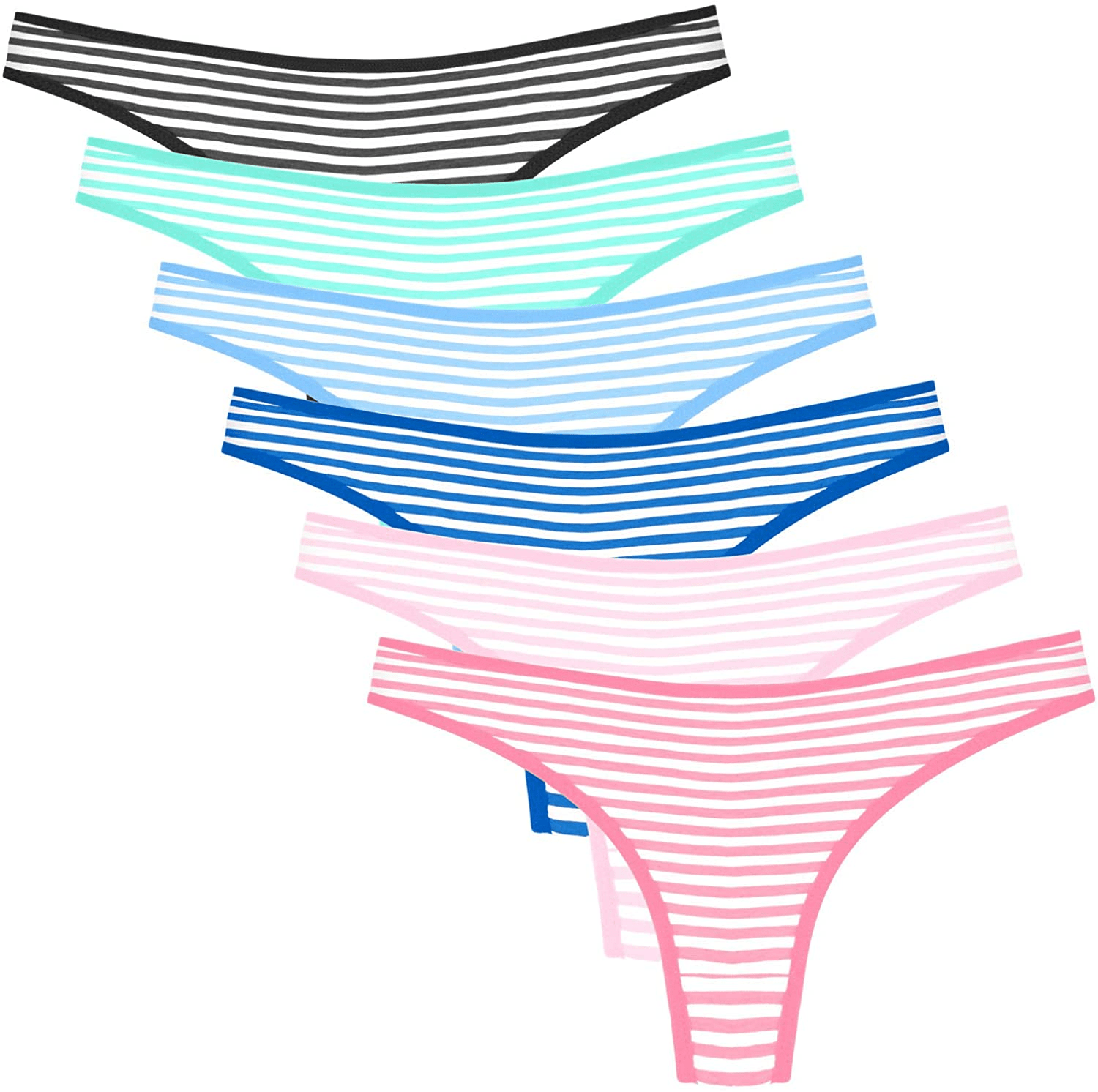 ANZERMIX Women'S Breathable Cotton Thong Panties Pack of 6 Apparel & Accessories > Clothing > Underwear & Socks > Underwear ANZERMIX Stripe a Medium