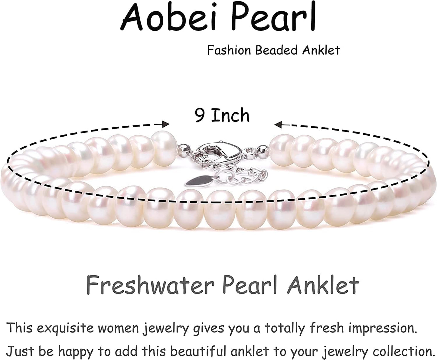 Aobei Cultured Freshwater Pearls Anklet 9 to 10 Inch White Pearl Beaded Jewelry with Lobster Clasp for Women Apparel & Accessories > Jewelry > Anklets Aobei Pearl