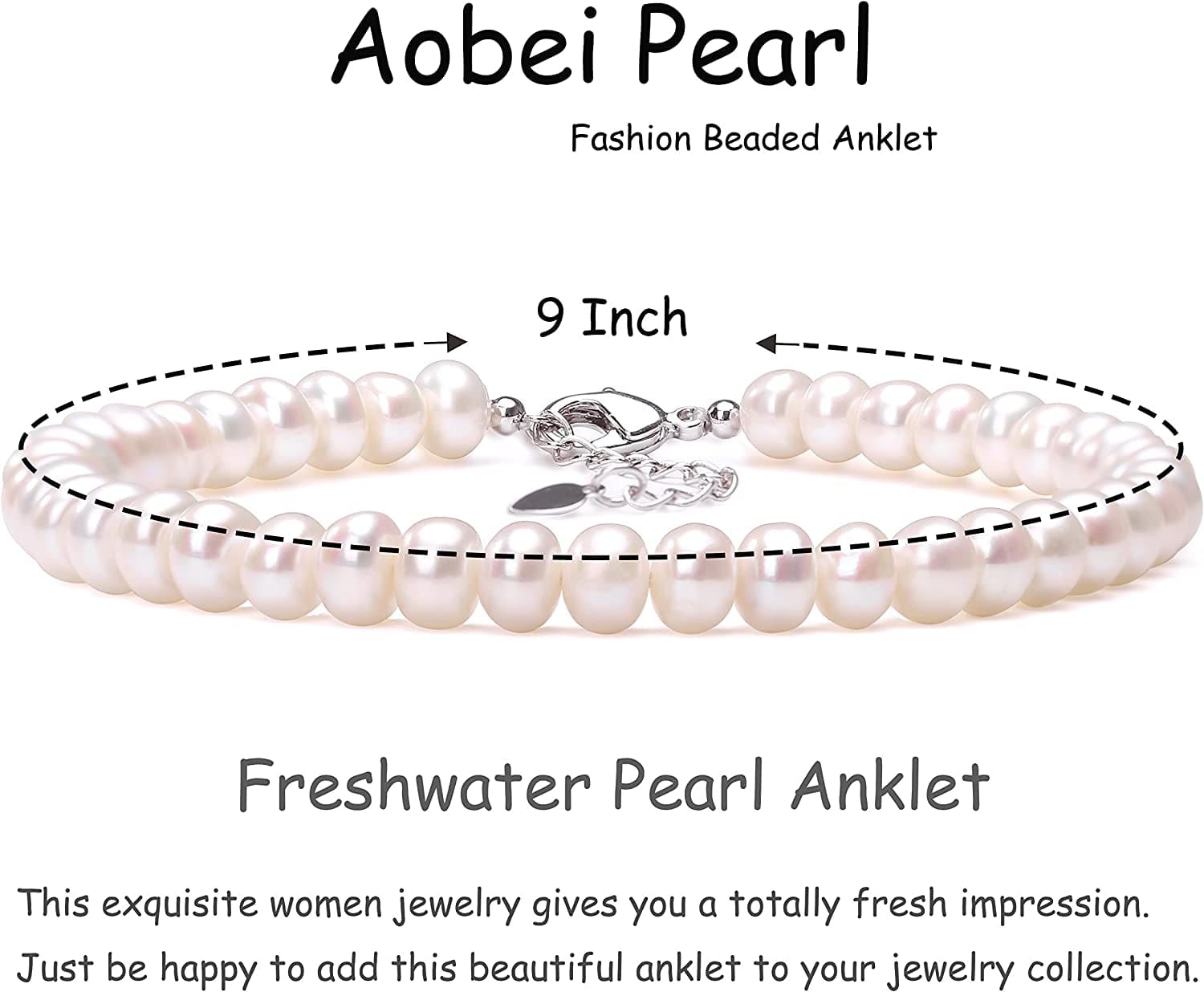 Aobei Cultured Freshwater Pearls Anklet 9 to 10 Inch White Pearl Beaded Jewelry with Lobster Clasp for Women Apparel & Accessories > Jewelry > Anklets Aobei Pearl