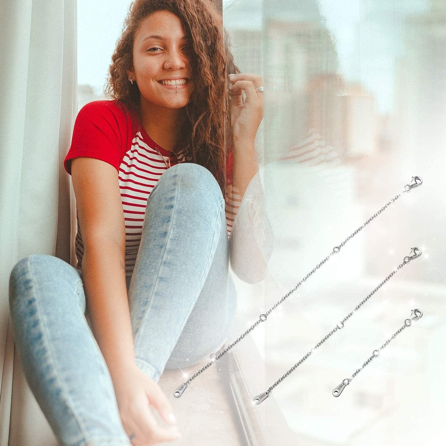 AOBOCO 925 Sterling Silver Chain Extenders for Necklace Bracelet with Gift Box Apparel & Accessories > Jewelry > Anklets AOBOCO