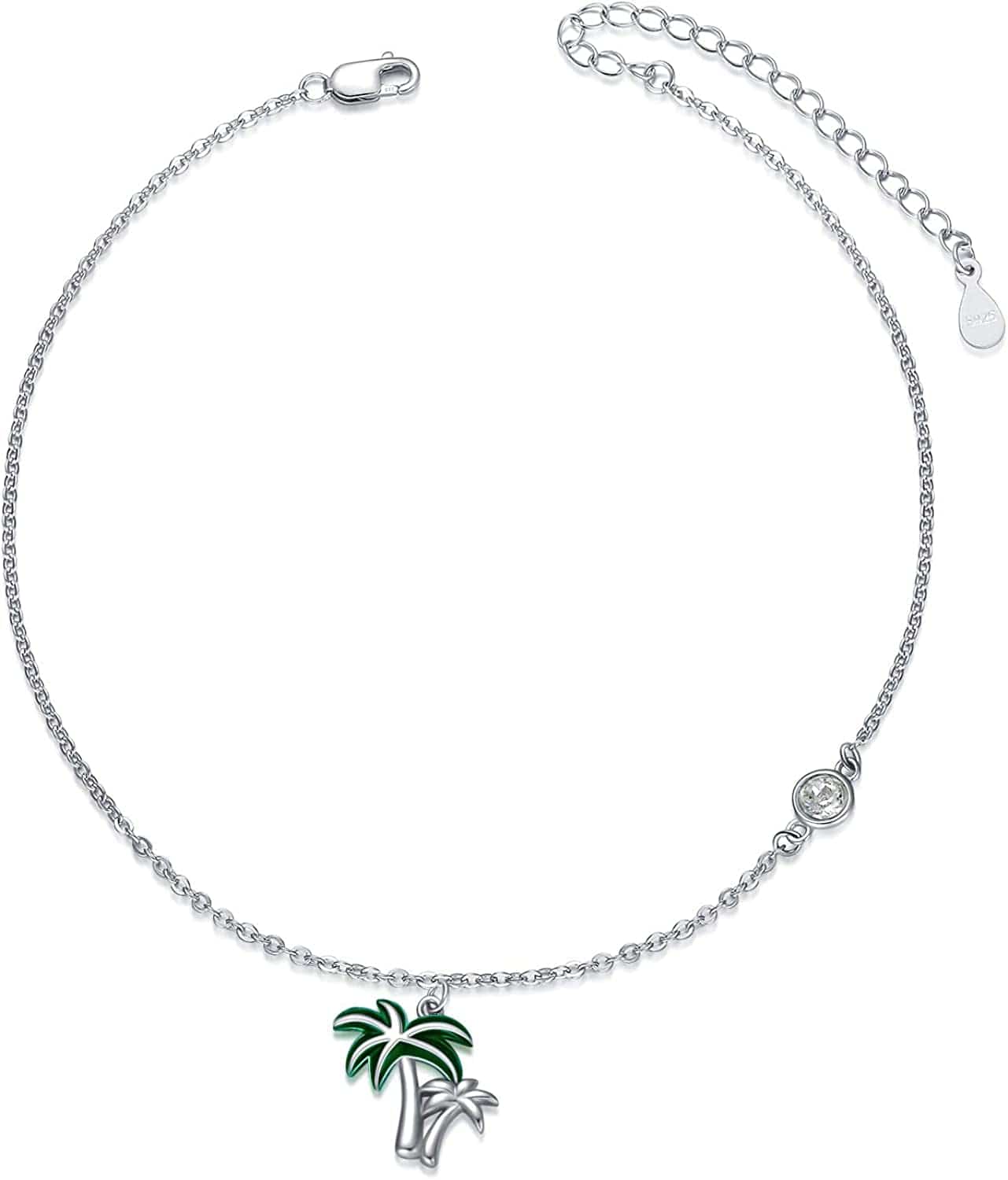 AOBOCO Boho Starfish Turtle Palm Tree Anklets for Women 925 Sterling Silver Adjustable Foot Ocean Beach Ankle Bracelet for Summer, Made with Austrian Crystals Apparel & Accessories > Jewelry > Anklets AOBOCO 03_Palm Tree