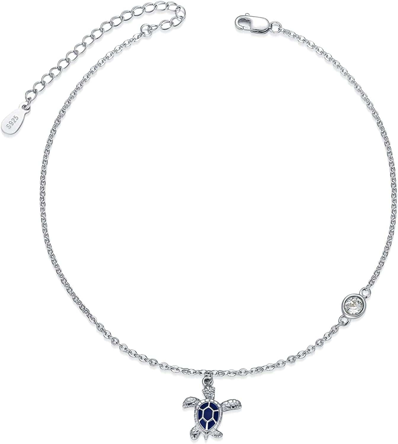 AOBOCO Boho Starfish Turtle Palm Tree Anklets for Women 925 Sterling Silver Adjustable Foot Ocean Beach Ankle Bracelet for Summer, Made with Austrian Crystals Apparel & Accessories > Jewelry > Anklets AOBOCO 02_Turtle