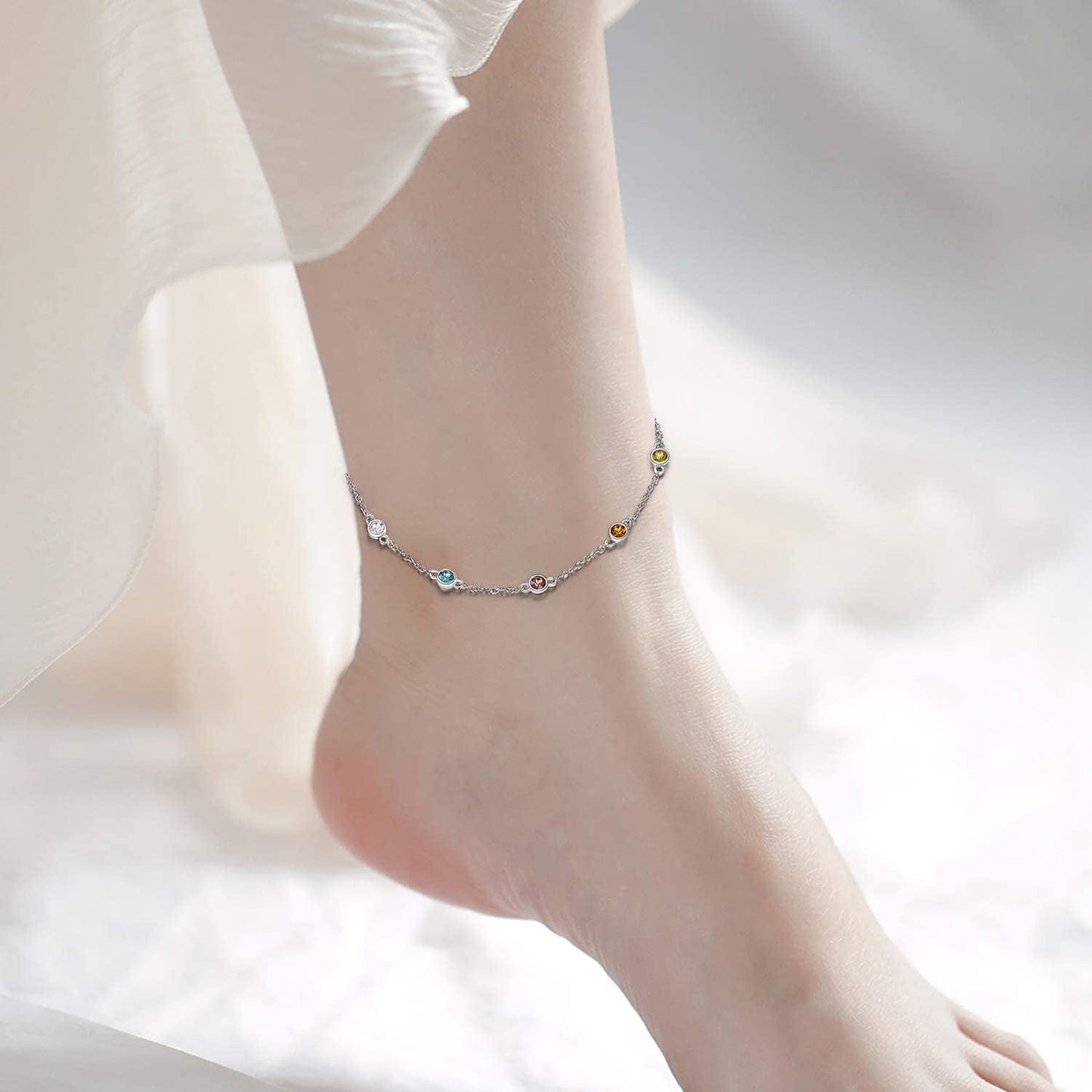 AOBOCO Sterling Silver Rainbow Planet Galaxy Anklet, Multicolor Crystals from Austria , Ankle Bracelet Foot Bracelet for Women, Anniversary Birthday Jewelry Gifts for Daughter Sister Wife Girlfriend Apparel & Accessories > Jewelry > Anklets AOBOCO