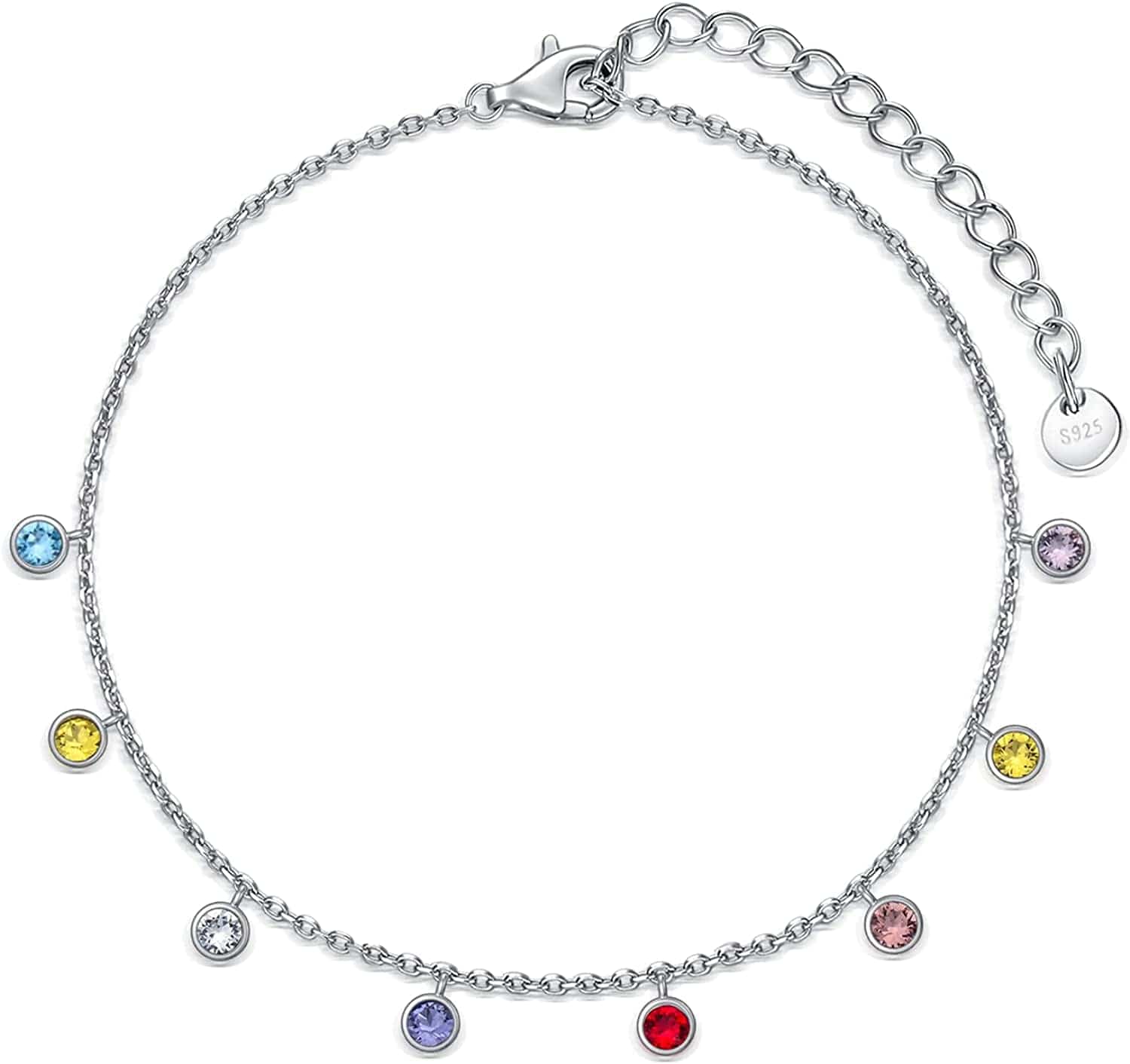 AOBOCO Sterling Silver Rainbow Planet Galaxy Anklet, Multicolor Crystals from Austria , Ankle Bracelet Foot Bracelet for Women, Anniversary Birthday Jewelry Gifts for Daughter Sister Wife Girlfriend Apparel & Accessories > Jewelry > Anklets AOBOCO STYLE 1-1