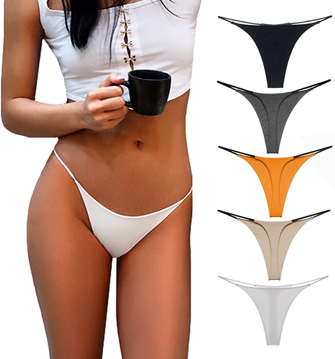Aogda Thong for Women Cotton Underwear Low Rise Panties Woman G-String Thongs D-5 Pack / Small