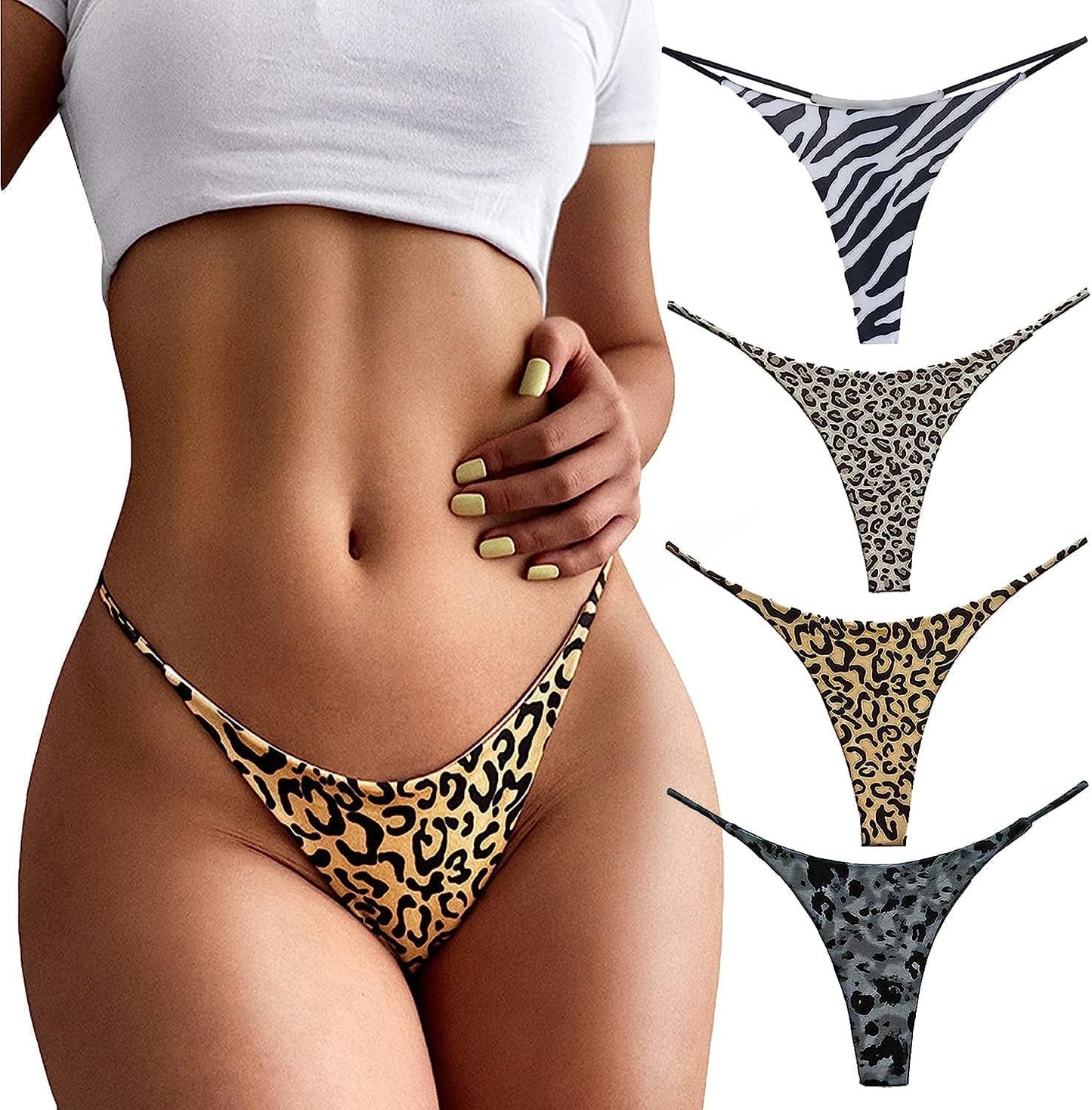 Aogda Thong for Women Cotton Underwear Low Rise Panties Woman G-String Thongs A-4 Pack / Large