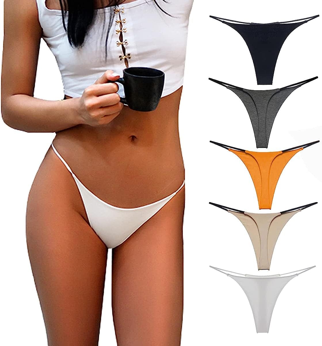 Aogda Thong for Women Cotton Underwear Low Rise Panties Woman G-String Thongs D-5 Pack / Large