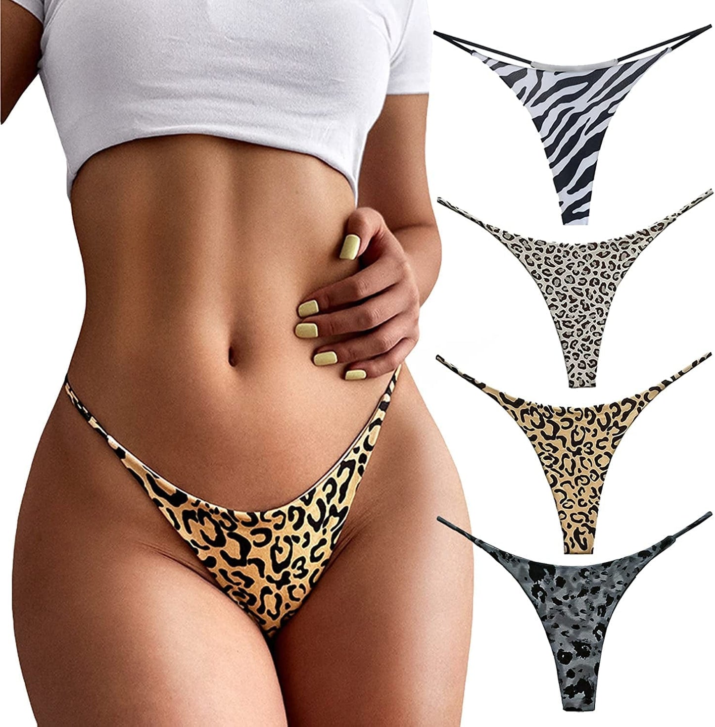 Aogda Thong for Women Cotton Underwear Low Rise Panties Woman G-String Thongs A-4 Pack / Small