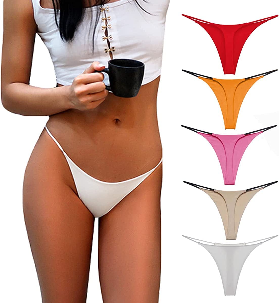 Aogda Thong for Women Cotton Underwear Low Rise Panties Woman G-String Thongs C-5 Pack / Large