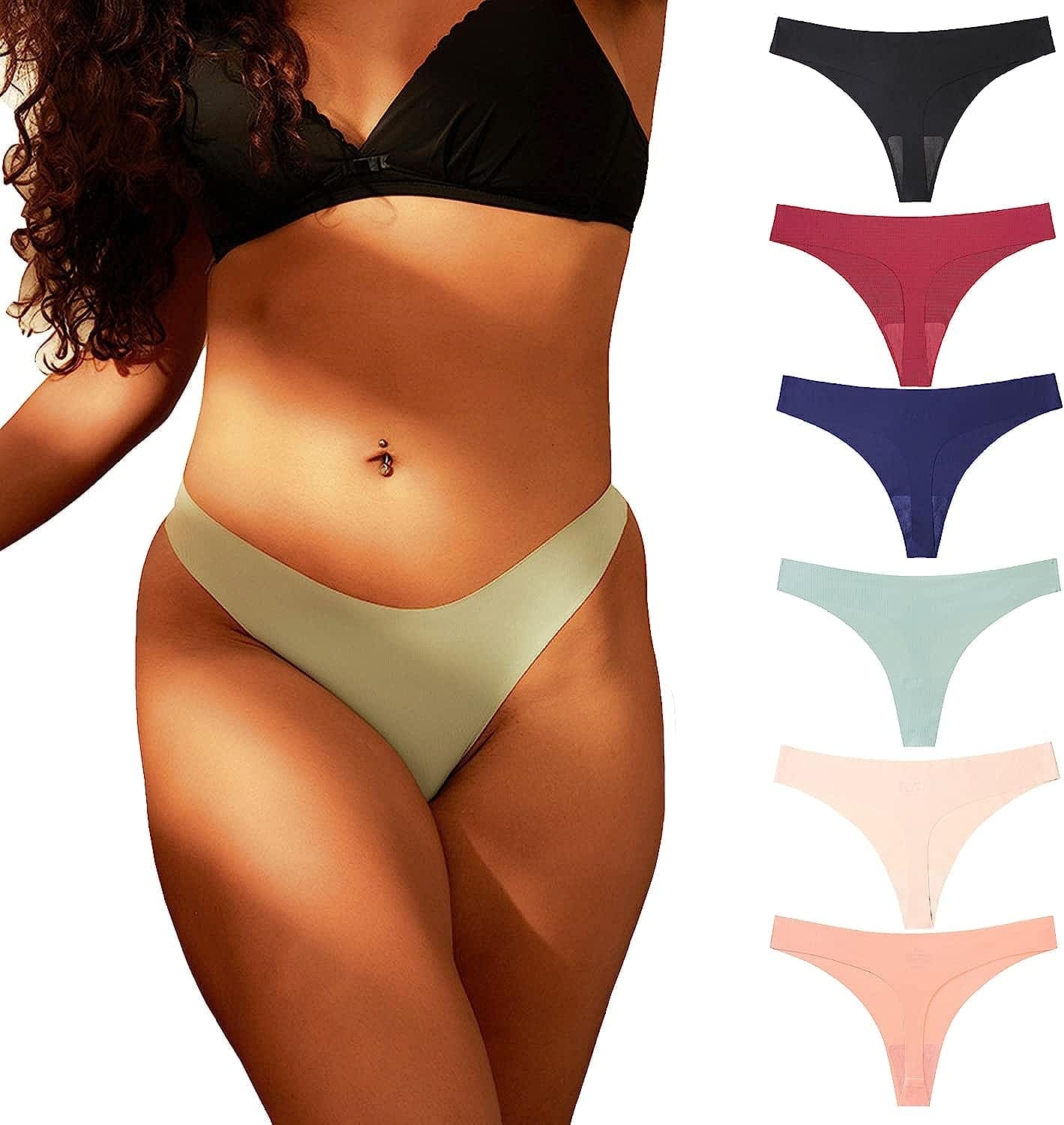 Aogda Thongs for Women Seamless Underwear Low Rise Panties Thong F-6 Pack / Small
