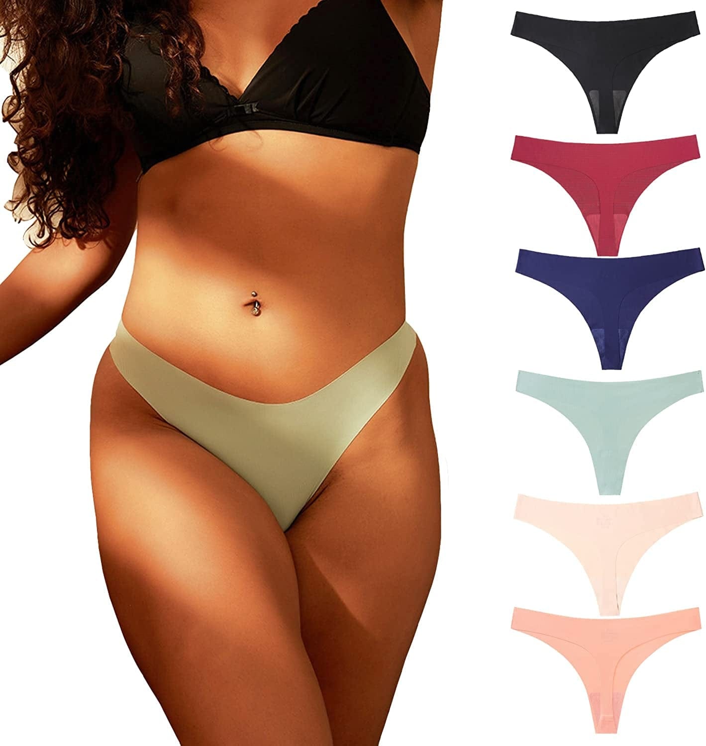 Aogda Thongs for Women Seamless Underwear Low Rise Panties Thong F-6 Pack / Medium