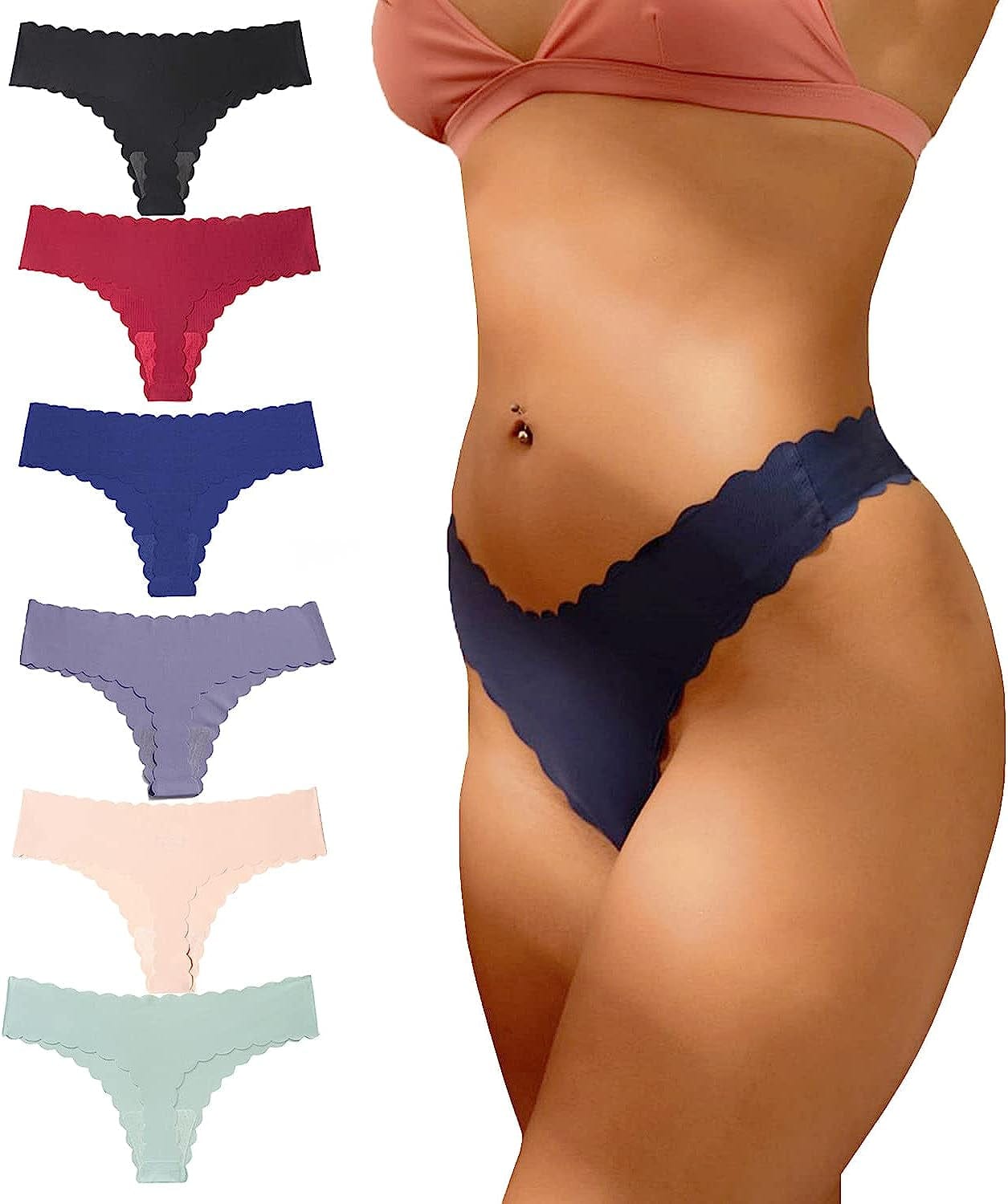 Aogda Thongs for Women Seamless Underwear Low Rise Panties Thong D-6 Pack / Medium