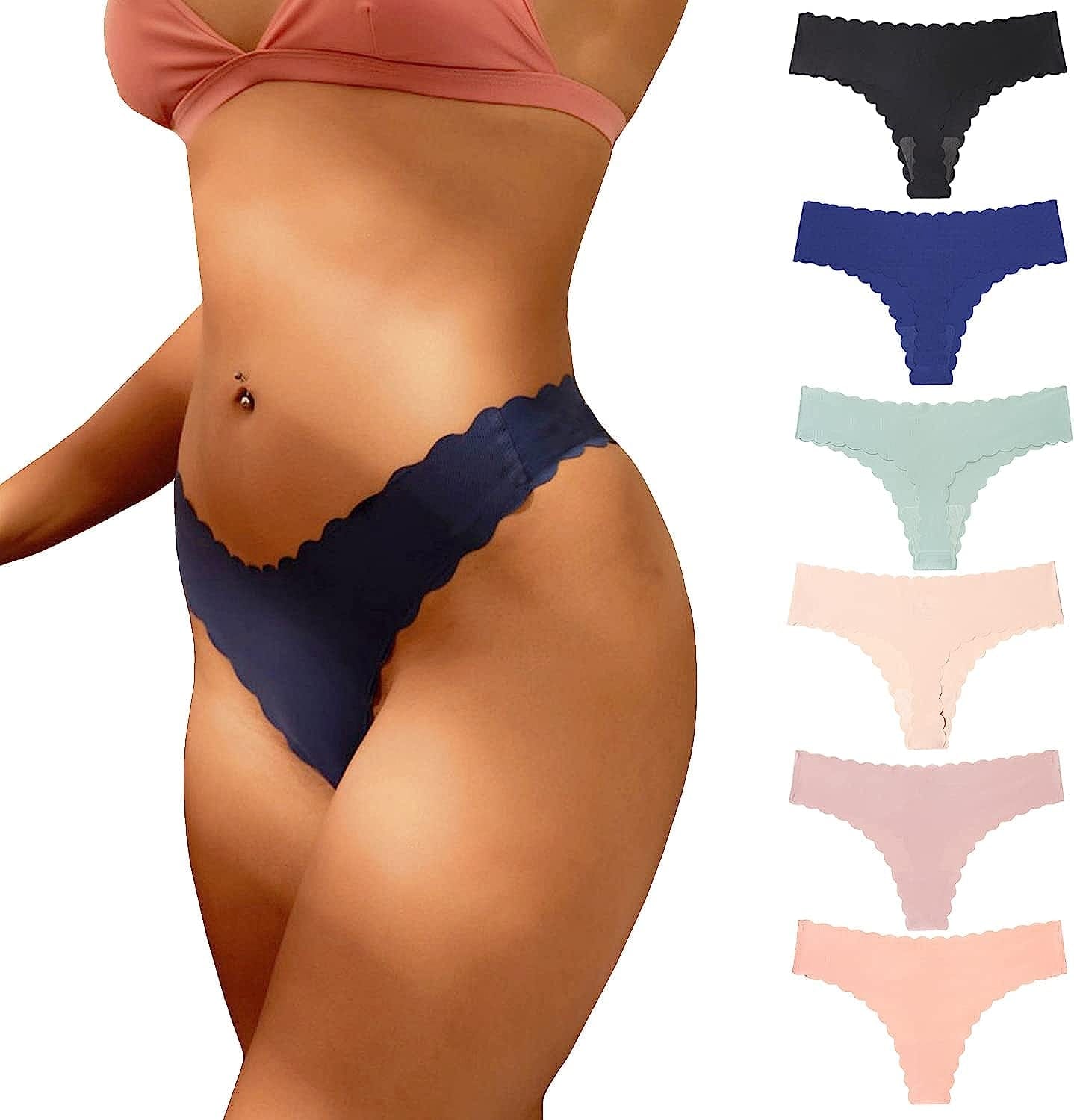 Aogda Thongs for Women Seamless Underwear Low Rise Panties Thong E-6 Pack / Medium