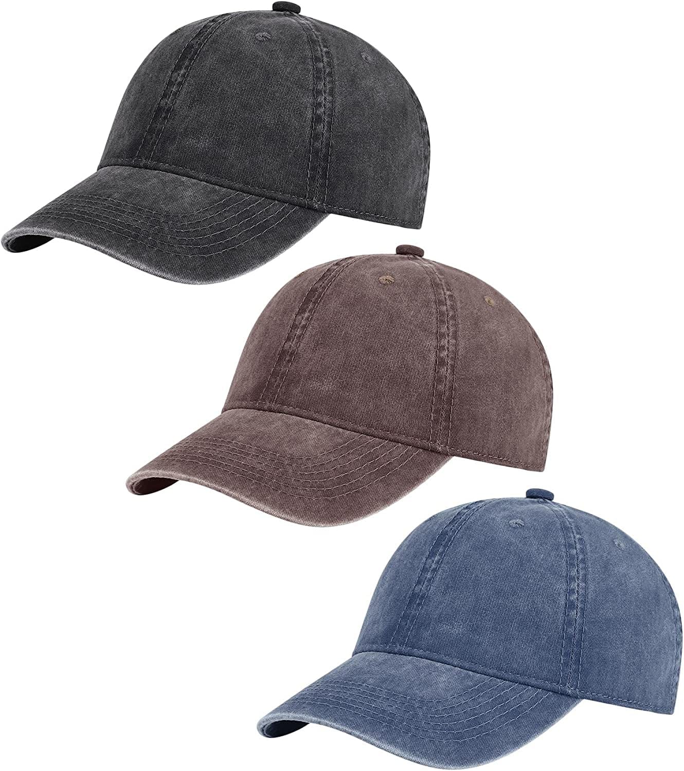 AOSMI 3 Pack Vintage Washed Cotton Adjustable Baseball Caps for Men Women Unstructured Low Profile Plain Classic Dad Hat Apparel & Accessories > Clothing Accessories > Hats AOSMI Black Coffee Navy