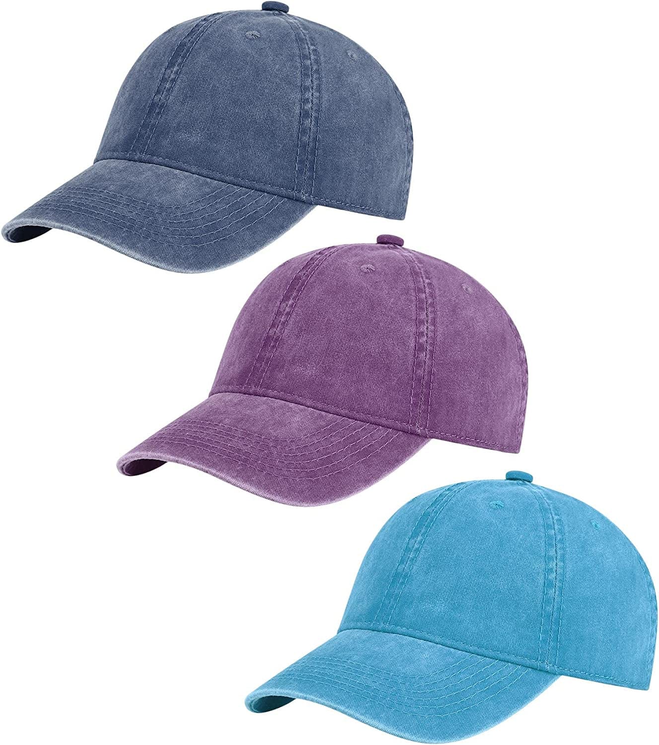 AOSMI 3 Pack Vintage Washed Cotton Adjustable Baseball Caps for Men Women Unstructured Low Profile Plain Classic Dad Hat Apparel & Accessories > Clothing Accessories > Hats AOSMI Navy Purple Cyan