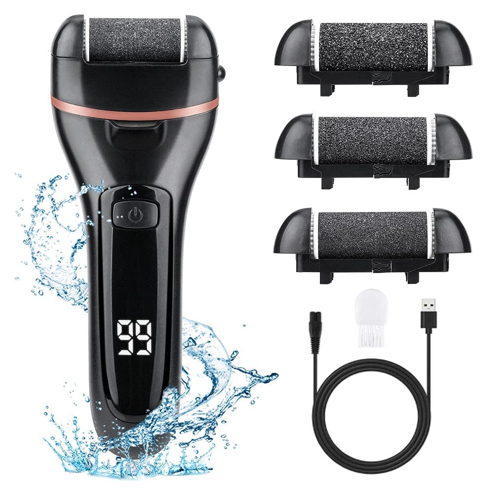 Aottom Foot Callus Remover - Electric Pedicure Tools Foot Care Feet File with 3 Roller Heads 2 Speed Battery Display for Remove Cracked Heels Calluses Dead Skin - Black Health & Beauty > Personal Care > Foot Care Aottom Black