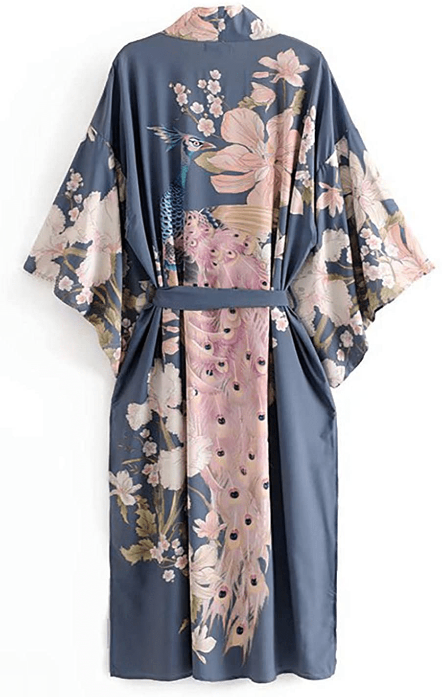 Applesauce - 838B - plus Size Women'S Kimono Long Robe - Boho Floral (One-Size Fits Most US 1X 2X 3X) Apparel & Accessories > Clothing > Sleepwear & Loungewear > Robes Applesauce Peacock - Dusty Blue