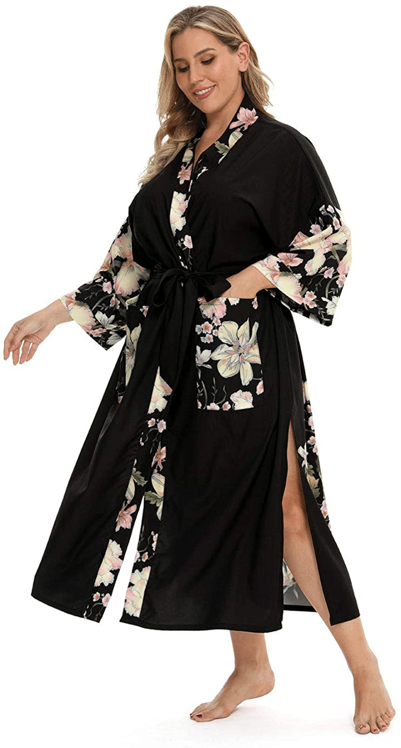 Applesauce - 838B - plus Size Women'S Kimono Long Robe - Boho Floral (One-Size Fits Most US 1X 2X 3X) Apparel & Accessories > Clothing > Sleepwear & Loungewear > Robes Applesauce
