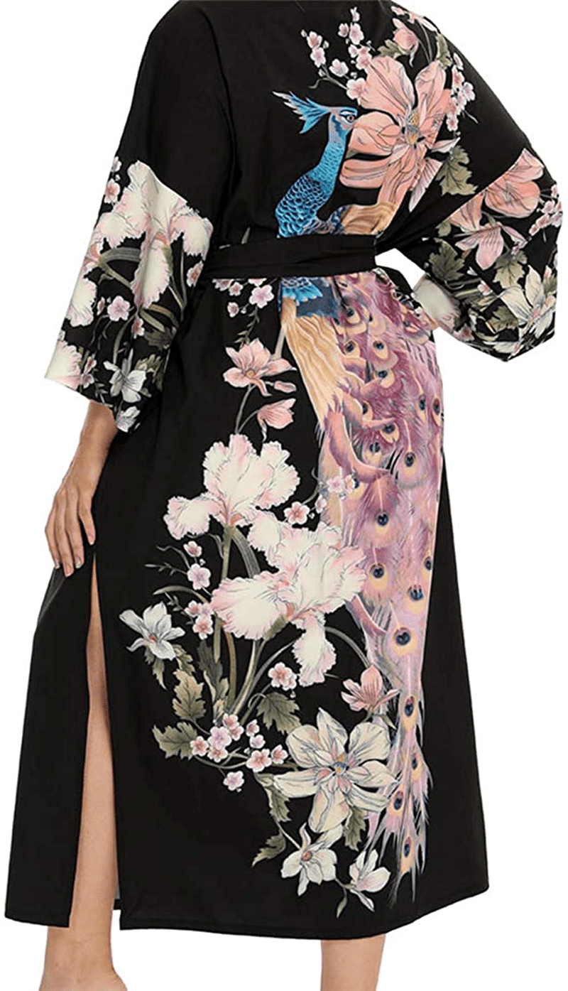 Applesauce - 838B - plus Size Women'S Kimono Long Robe - Boho Floral (One-Size Fits Most US 1X 2X 3X) Apparel & Accessories > Clothing > Sleepwear & Loungewear > Robes Applesauce