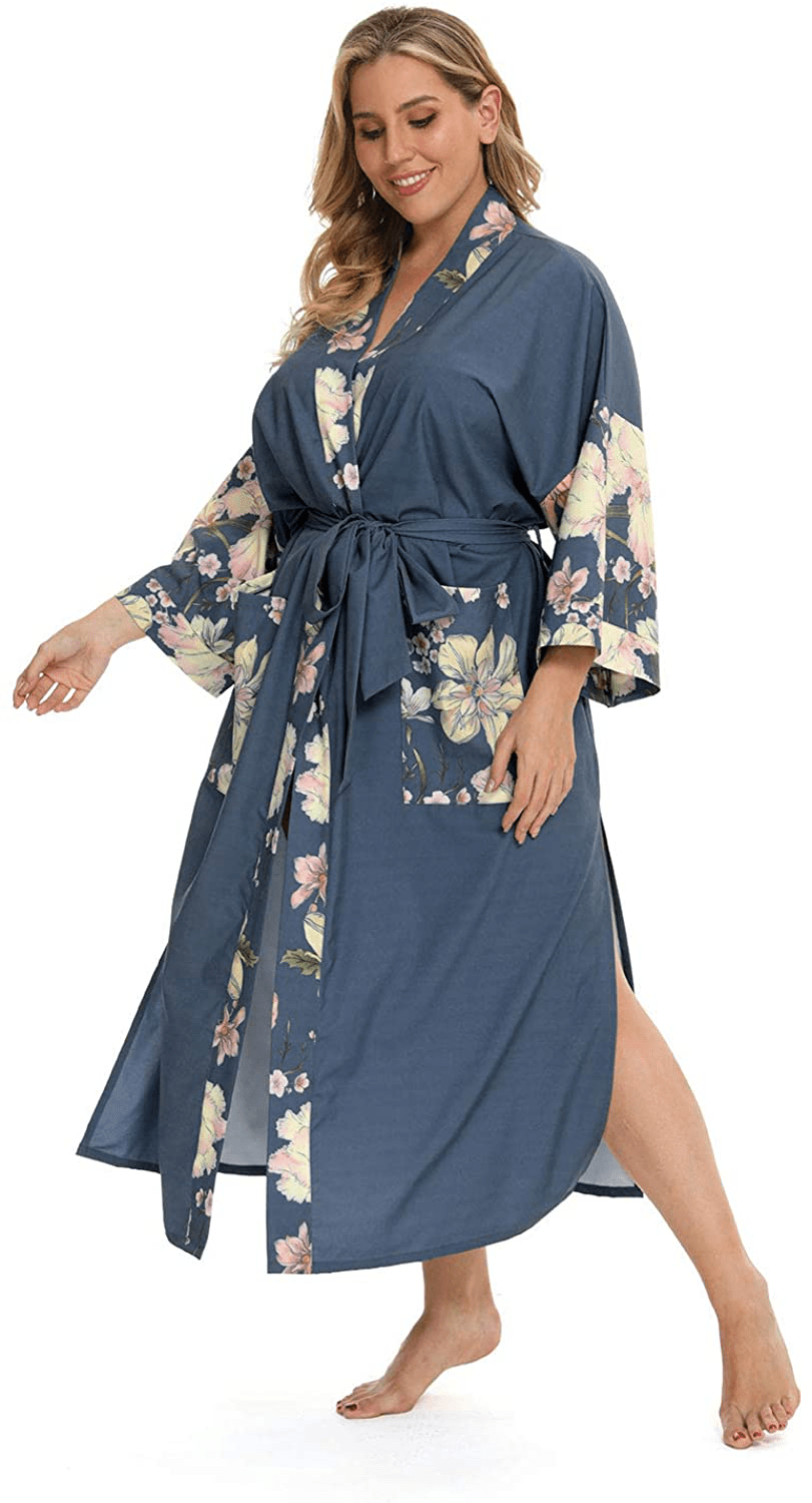 Applesauce - 838B - plus Size Women'S Kimono Long Robe - Boho Floral (One-Size Fits Most US 1X 2X 3X) Apparel & Accessories > Clothing > Sleepwear & Loungewear > Robes Applesauce