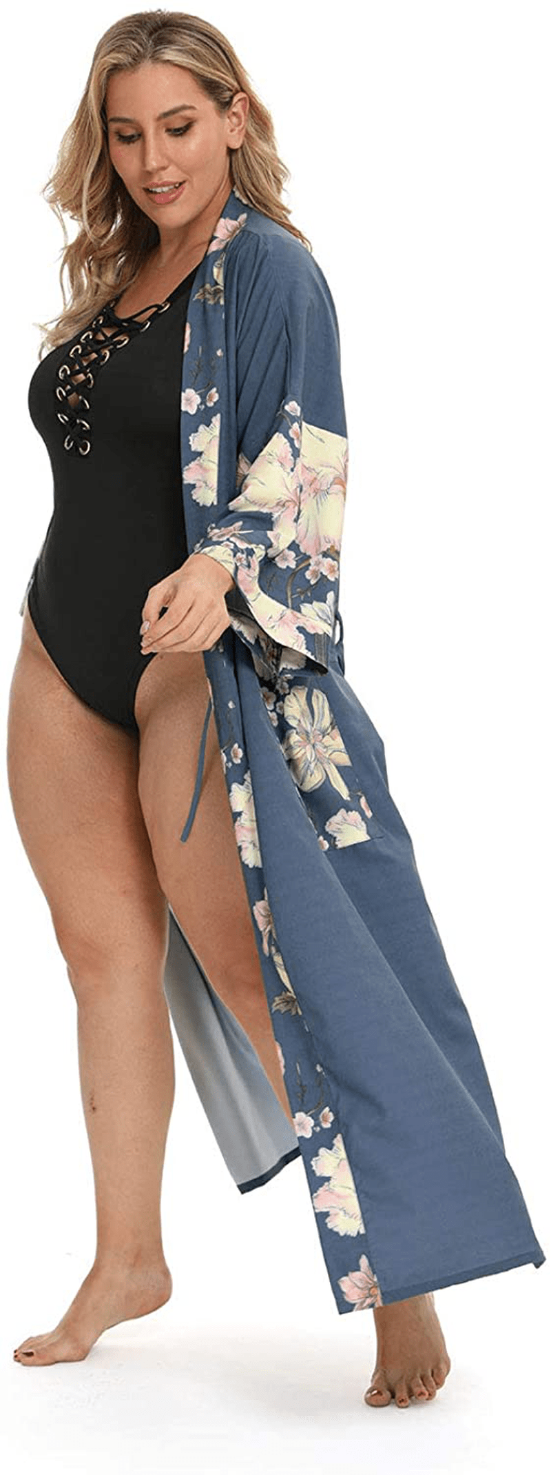 Applesauce - 838B - plus Size Women'S Kimono Long Robe - Boho Floral (One-Size Fits Most US 1X 2X 3X) Apparel & Accessories > Clothing > Sleepwear & Loungewear > Robes Applesauce