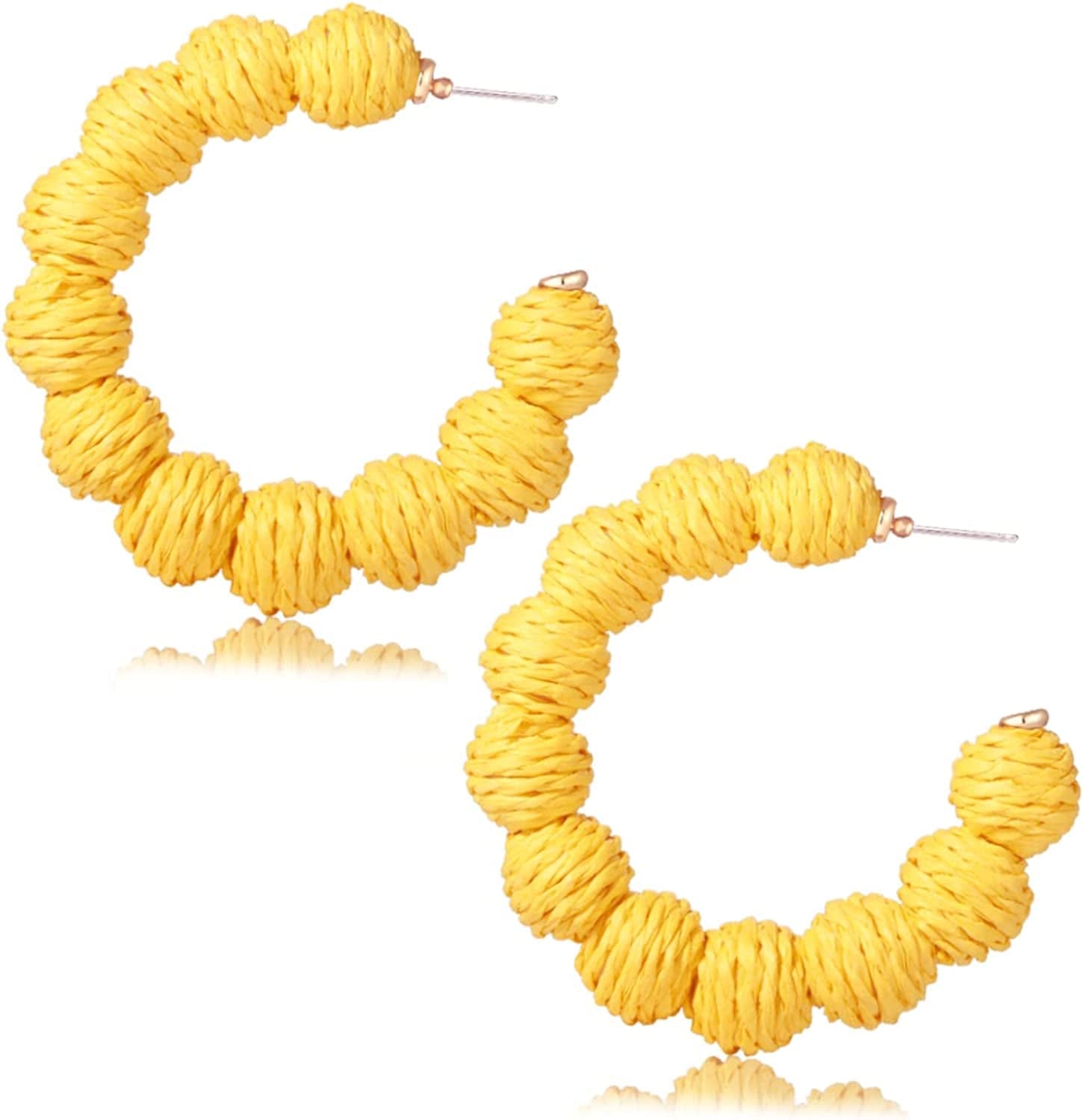 ARATLENCH Rattan Woven Dangling Earrings Handmade Straw Dangle Drop Earrings Boho Summer Beach Statement Circle Ball Hoop Earrings for Women B rattan ball hoop earrings