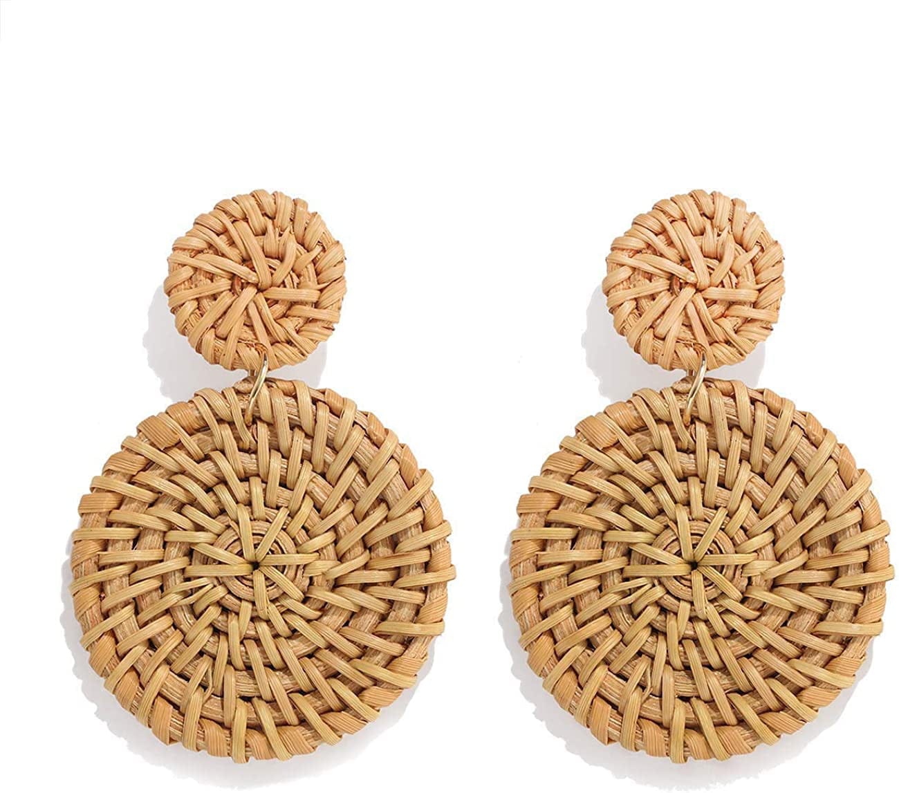 ARATLENCH Rattan Woven Dangling Earrings Handmade Straw Dangle Drop Earrings Boho Summer Beach Statement Circle Ball Hoop Earrings for Women Rattan Disc