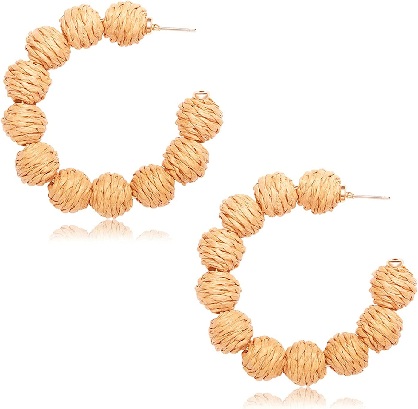 ARATLENCH Rattan Woven Dangling Earrings Handmade Straw Dangle Drop Earrings Boho Summer Beach Statement Circle Ball Hoop Earrings for Women A rattan ball hoop earrings