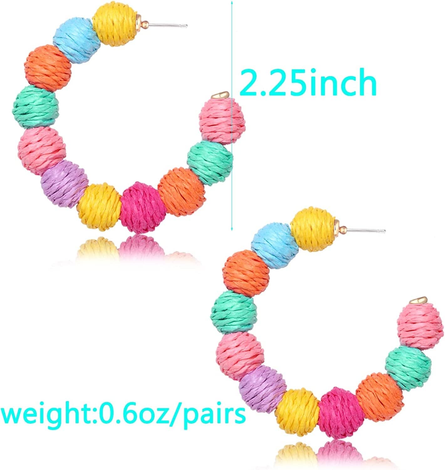 ARATLENCH Rattan Woven Dangling Earrings Handmade Straw Dangle Drop Earrings Boho Summer Beach Statement Circle Ball Hoop Earrings for Women