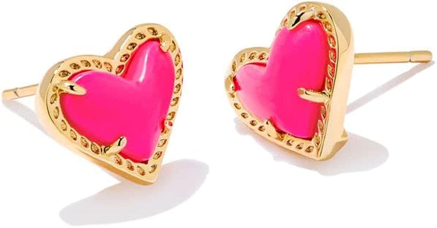 Ari Heart Stud Earrings for Women, Fashion Jewelry GOLD - NEON PINK