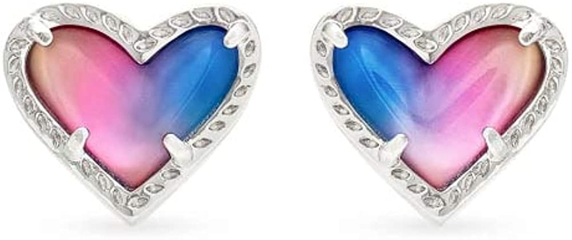 Ari Heart Stud Earrings for Women, Fashion Jewelry RHODIUM - WATERCOLOR PEARLIZED CLEAR GLASS