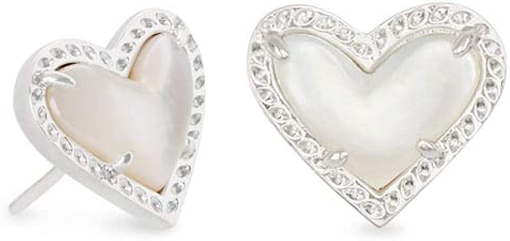Ari Heart Stud Earrings for Women, Fashion Jewelry RHODIUM - IVORY MOTHER OF PEARL