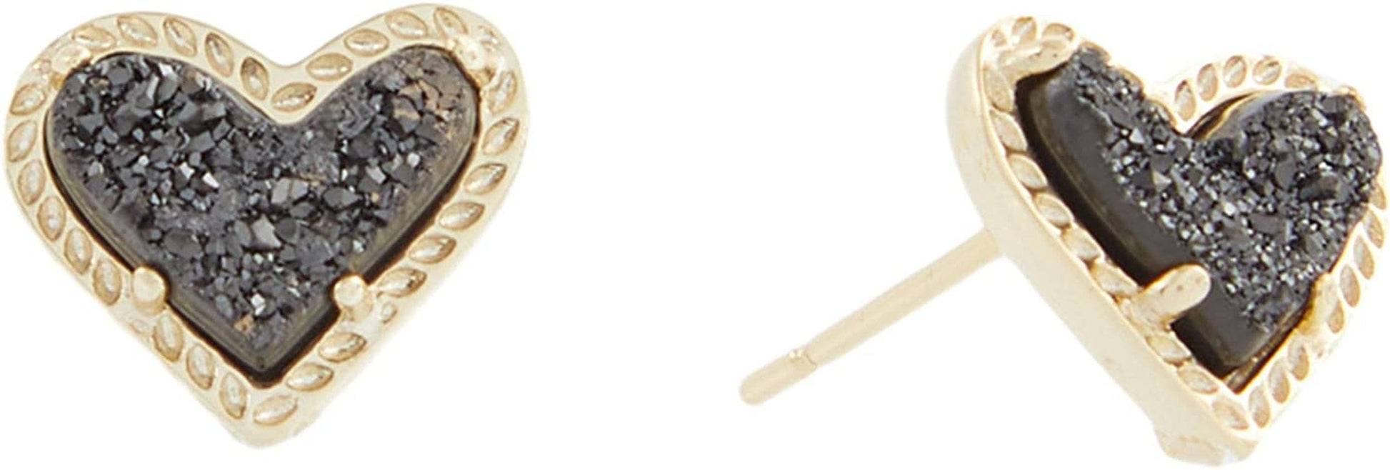 Ari Heart Stud Earrings for Women, Fashion Jewelry GOLD - BLACK DRUSY