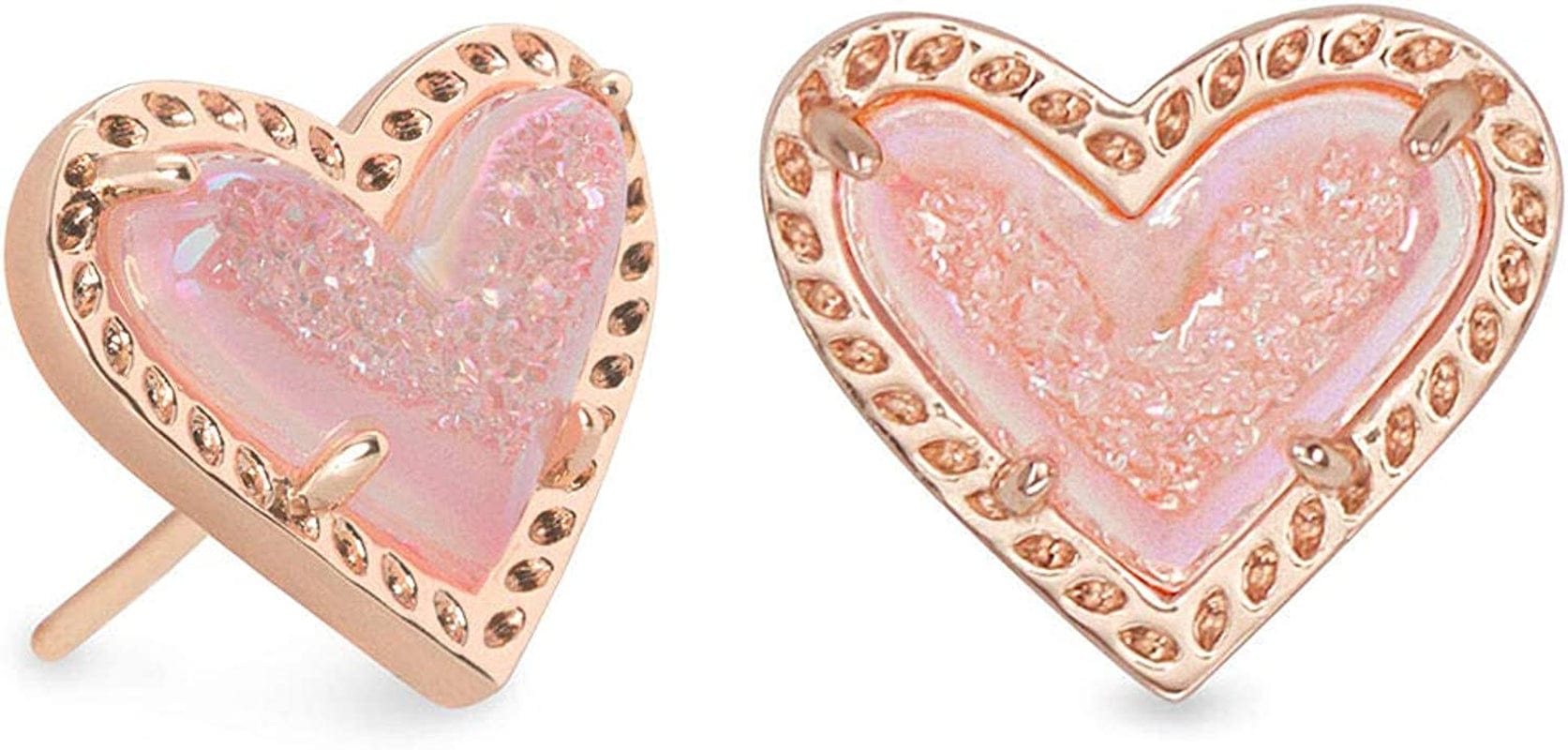 Ari Heart Stud Earrings for Women, Fashion Jewelry ROSE GOLD - PINK DRUSY