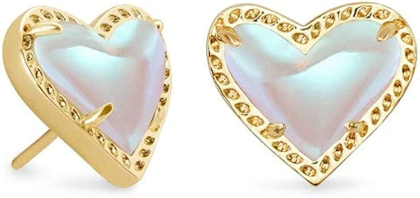 Ari Heart Stud Earrings for Women, Fashion Jewelry GOLD - IRIDESCENT DICHROIC GLASS