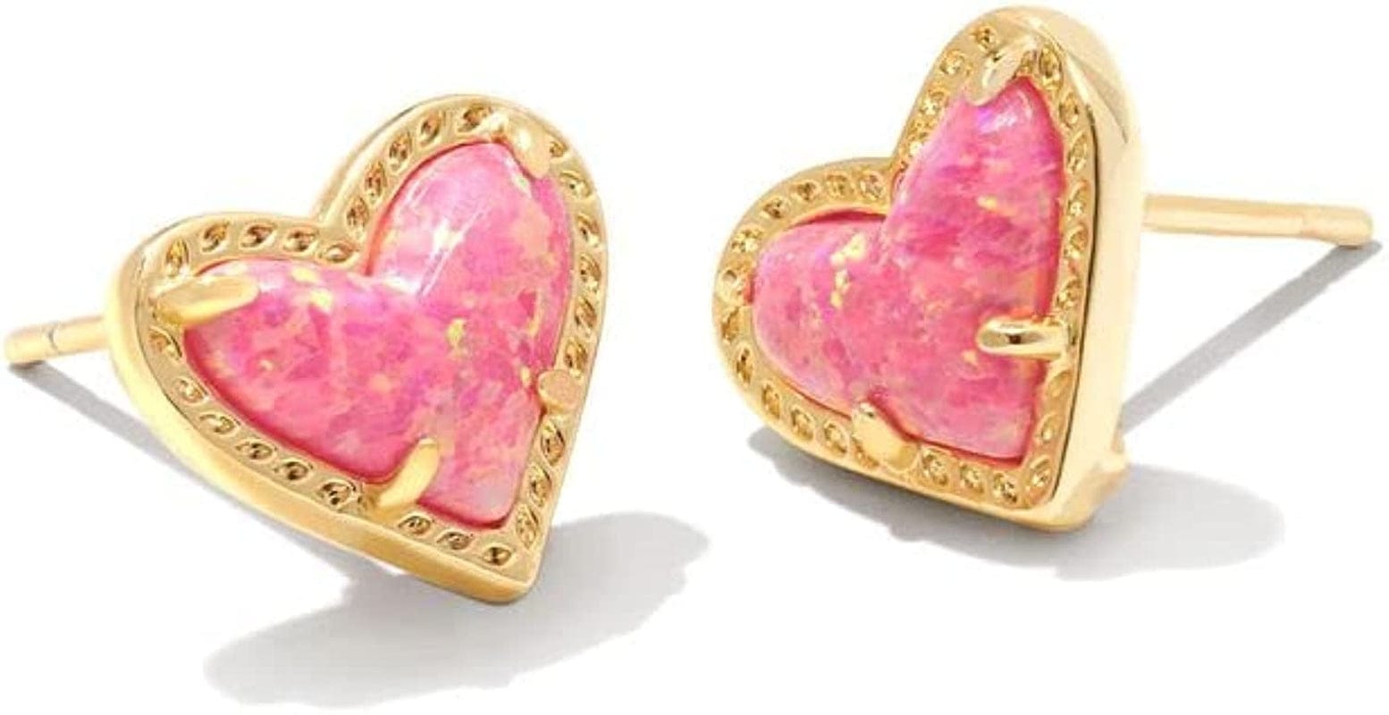 Ari Heart Stud Earrings for Women, Fashion Jewelry GOLD - ROSE PINK OPAL
