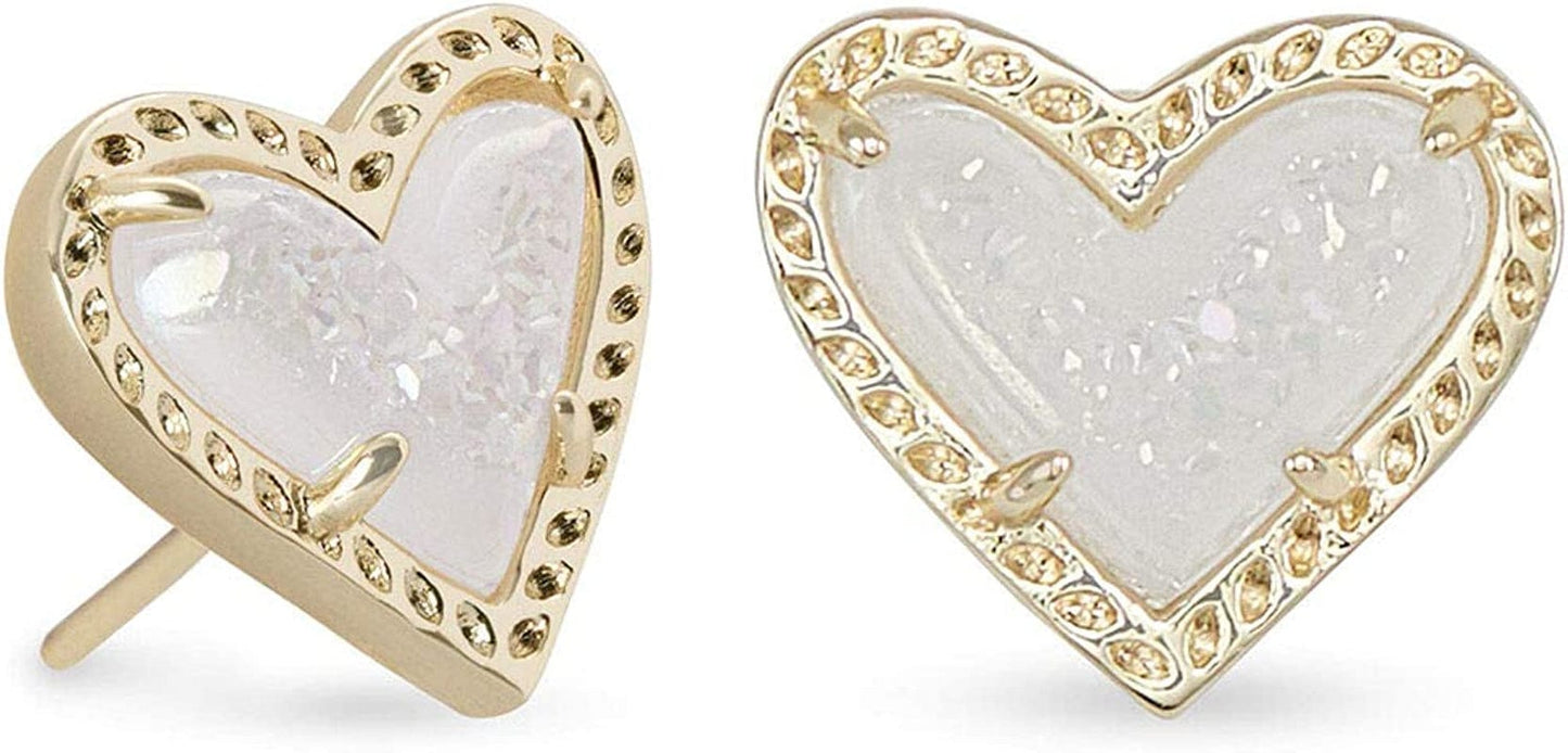 Ari Heart Stud Earrings for Women, Fashion Jewelry GOLD - IRIDESCENT DRUSY