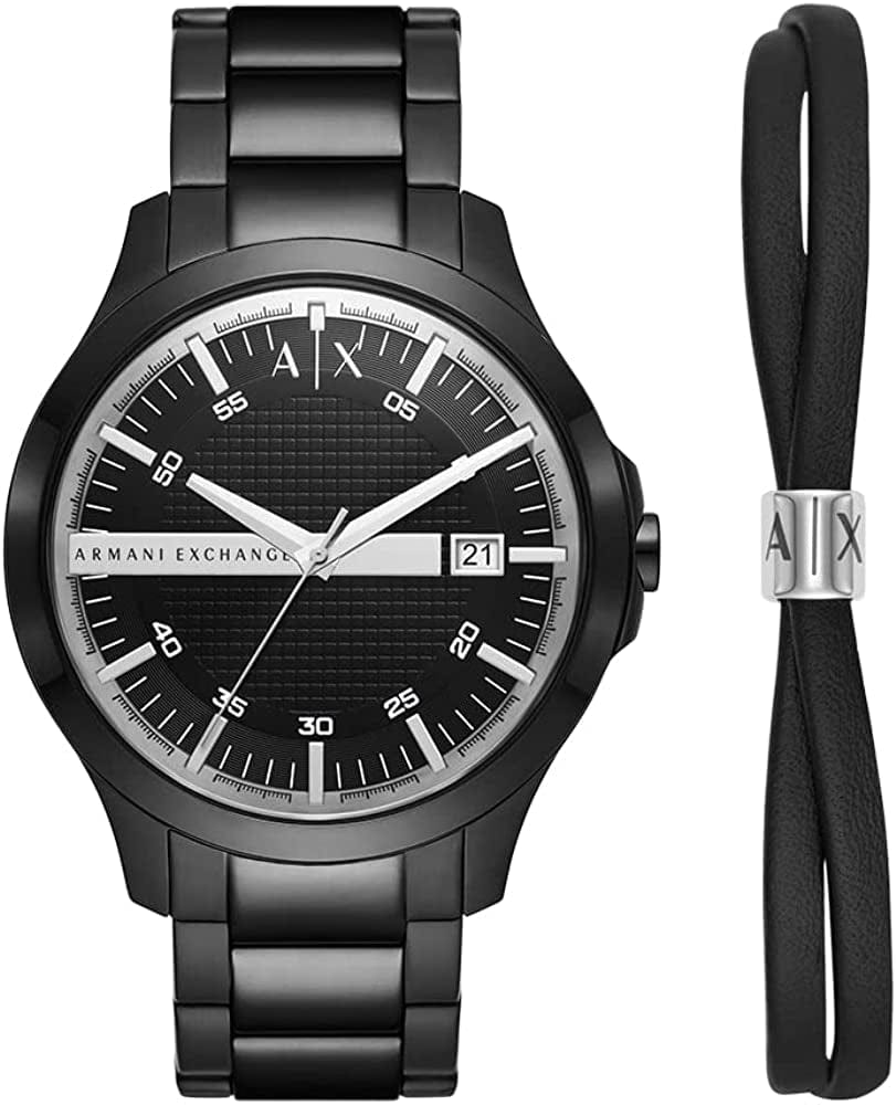 Armani Exchange AX Men'S Stainless Steel Quartz Dress Watch Black Bracelet Gift Set