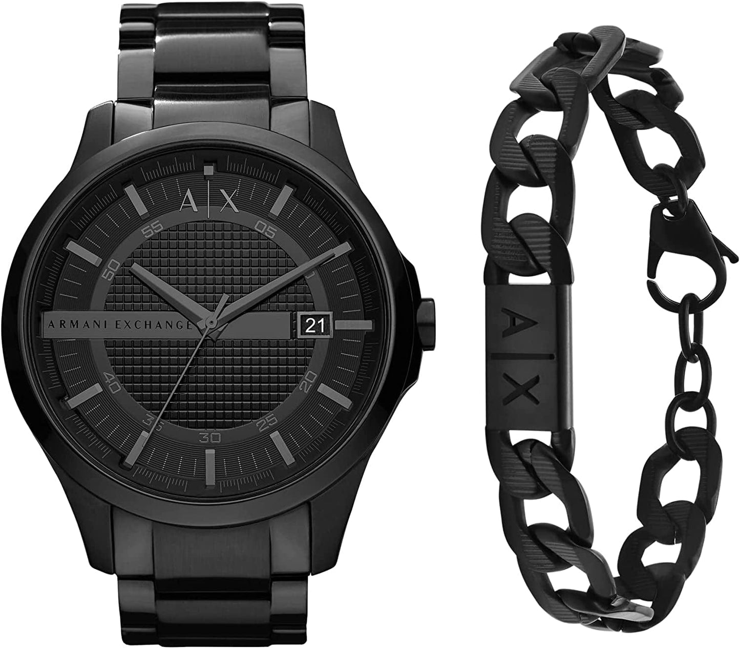 Armani Exchange AX Men'S Stainless Steel Quartz Dress Watch Black Watch + Bracelet Bundle